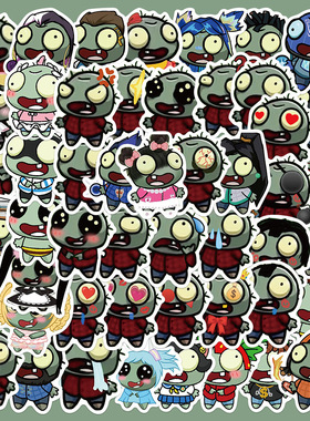 50张可爱卡通小僵尸贴纸手账本透明手机壳DIY充电宝装饰图案贴画