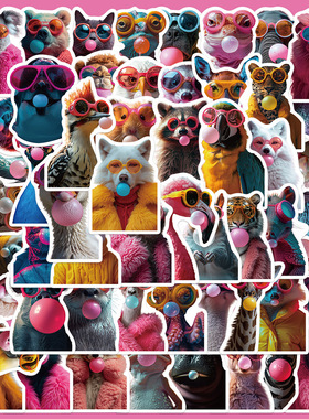 55张可爱吹泡泡的动物贴纸透明手机壳diy电脑桌面充电宝装饰贴画