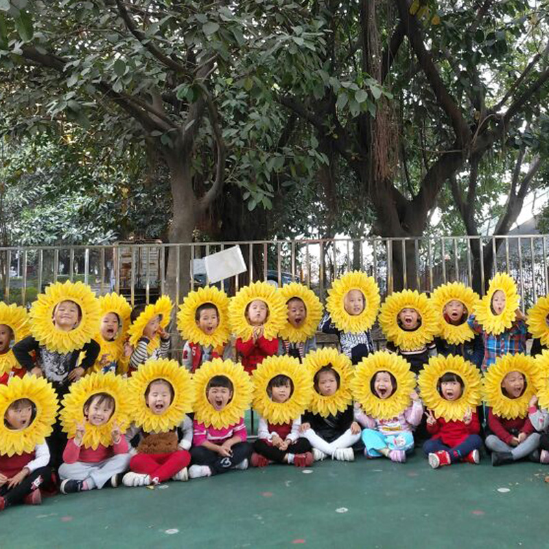 向日葵头套太阳花脸套搞笑道具露脸葵花帽子运动会开幕式入场道具