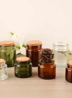 蜡烛罐杯100ml茶色200广口杯瓶棕色透明大口绿色烛台玻璃瓶木塞瓶