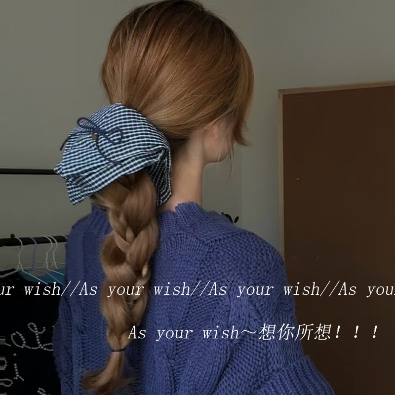 芭蕾风黑白格纹方巾头绳发圈