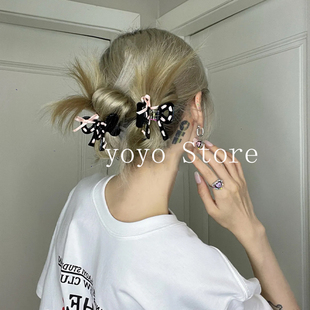 甜酷辣妹醋酸抓夹2024新款 系带蝴蝶结鲨鱼夹发夹女后脑勺半扎发饰