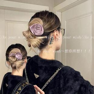 法式 高级感低马尾头绳女高弹力耐用皮筋 缎面玫瑰大肠发圈网红新款