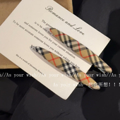 韩系ins英伦复古简约格纹发夹新款 洋气气质一字夹发饰刘海夹头饰