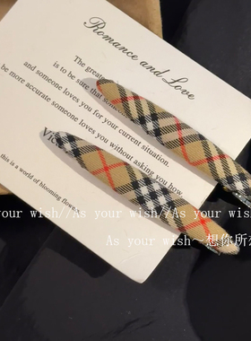 韩系ins英伦复古简约格纹发夹新款洋气气质一字夹发饰刘海夹头饰