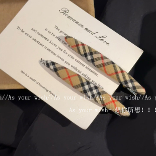 韩系ins英伦复古简约格纹发夹新款 洋气气质一字夹发饰刘海夹头饰