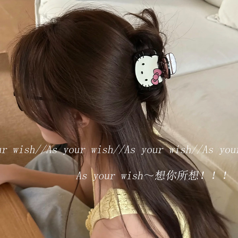 黑色Kitty减龄甜酷中号半扎马尾