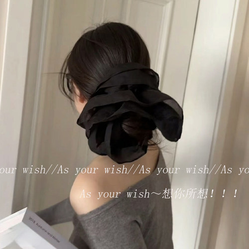 超大号法式欧根纱网纱黑色发圈