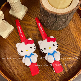 卡通可爱HelloKitty发夹少女心长款红色KT猫刘海夹无痕侧边夹发饰