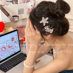 轻奢水钻锆石蝴蝶结发夹女精致侧边夹高级感发卡前额刘海夹子发饰