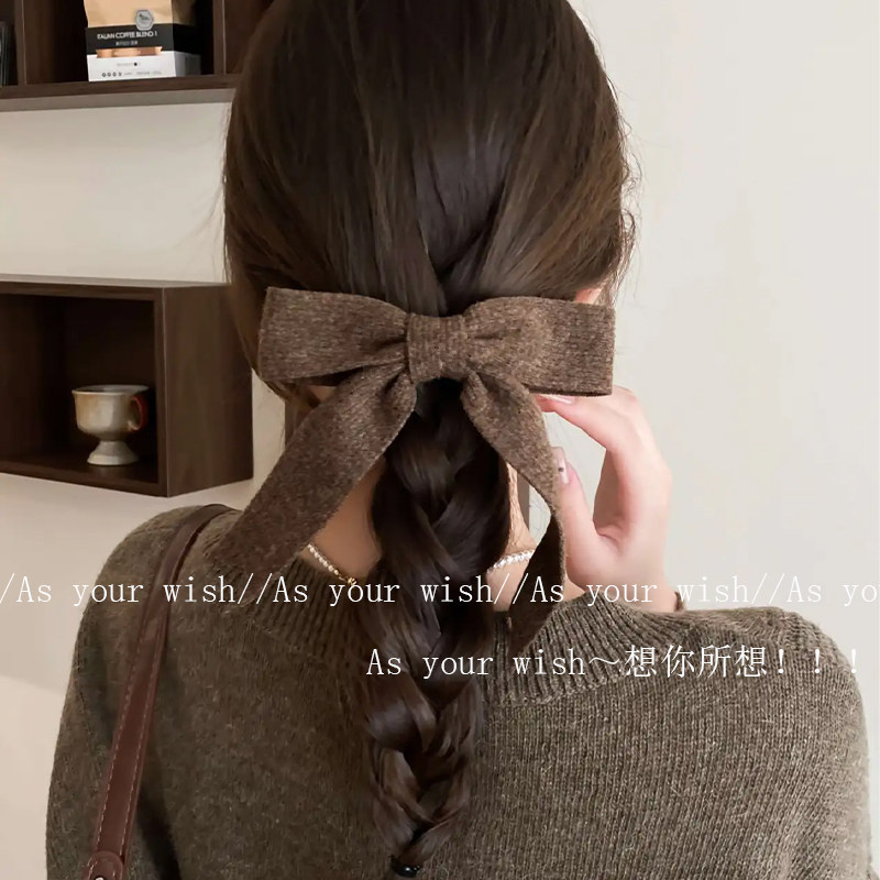 韩系咖色针织蝴蝶结发夹新款秋冬氛围感横夹后脑勺盘发一字夹发饰