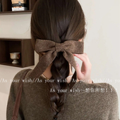 韩系咖色针织蝴蝶结发夹新款 秋冬氛围感横夹后脑勺盘发一字夹发饰