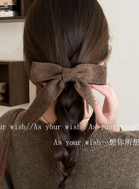 韩系咖色针织蝴蝶结发夹新款秋冬氛围感横夹后脑勺盘发一字夹发饰