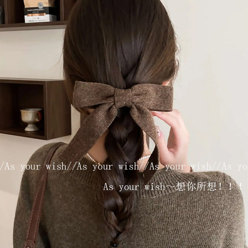 韩系咖色针织蝴蝶结发夹