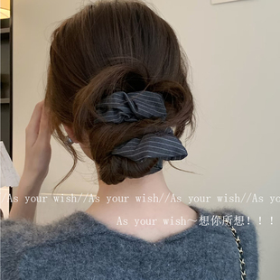 秋冬韩系ins条纹大肠发圈女慵懒感气质高级盘发低丸子头马尾头绳