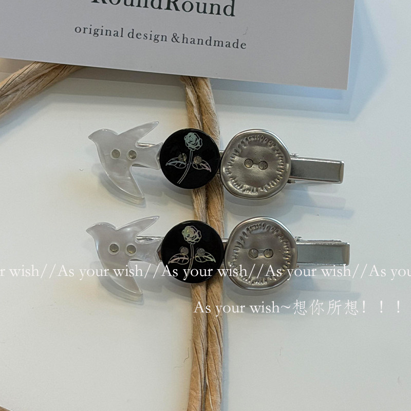 复古日杂拼扣鸭嘴夹侧边刘海夹