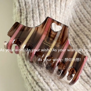 韩式 格纹撞色高级感后脑勺盘发鲨鱼夹头饰女醋酸镂空爱心抓夹发饰