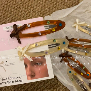 精致甜美彩色水钻发夹女韩版 复古蝴蝶结bb夹高级感侧边刘海夹发饰