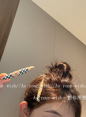 古早椭圆格纹一字夹韩系复古布艺前额碎发刘海夹简约高级感侧边夹