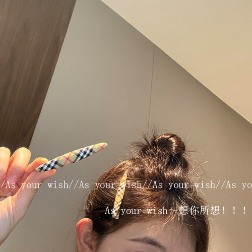古早韩系布艺格纹一字刘海夹