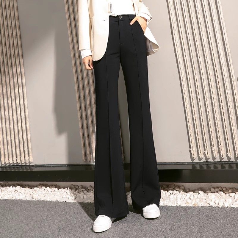 2025秋季黑色微喇裤女春秋中缝西装裤垂感拖地高腰微喇叭阔腿显瘦
