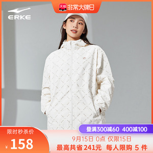 鸿星尔克外套女秋季款女士中长款时尚防风运动服风衣满印上衣女装