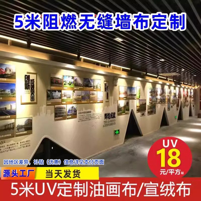 无缝壁画uv5米阻燃油画布宣绒布展馆展厅立体墙纸防火阻燃展馆印