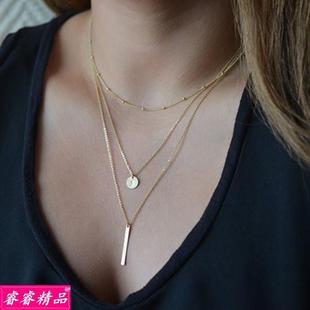 simple clavicle layer necklace multi chain Women 项链 choker