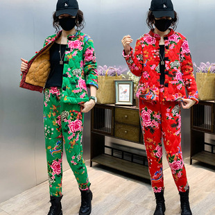 二人转演出服 套装 东北大花民族风棉袄女加厚碎花棉服长裤 棉衣棉裤