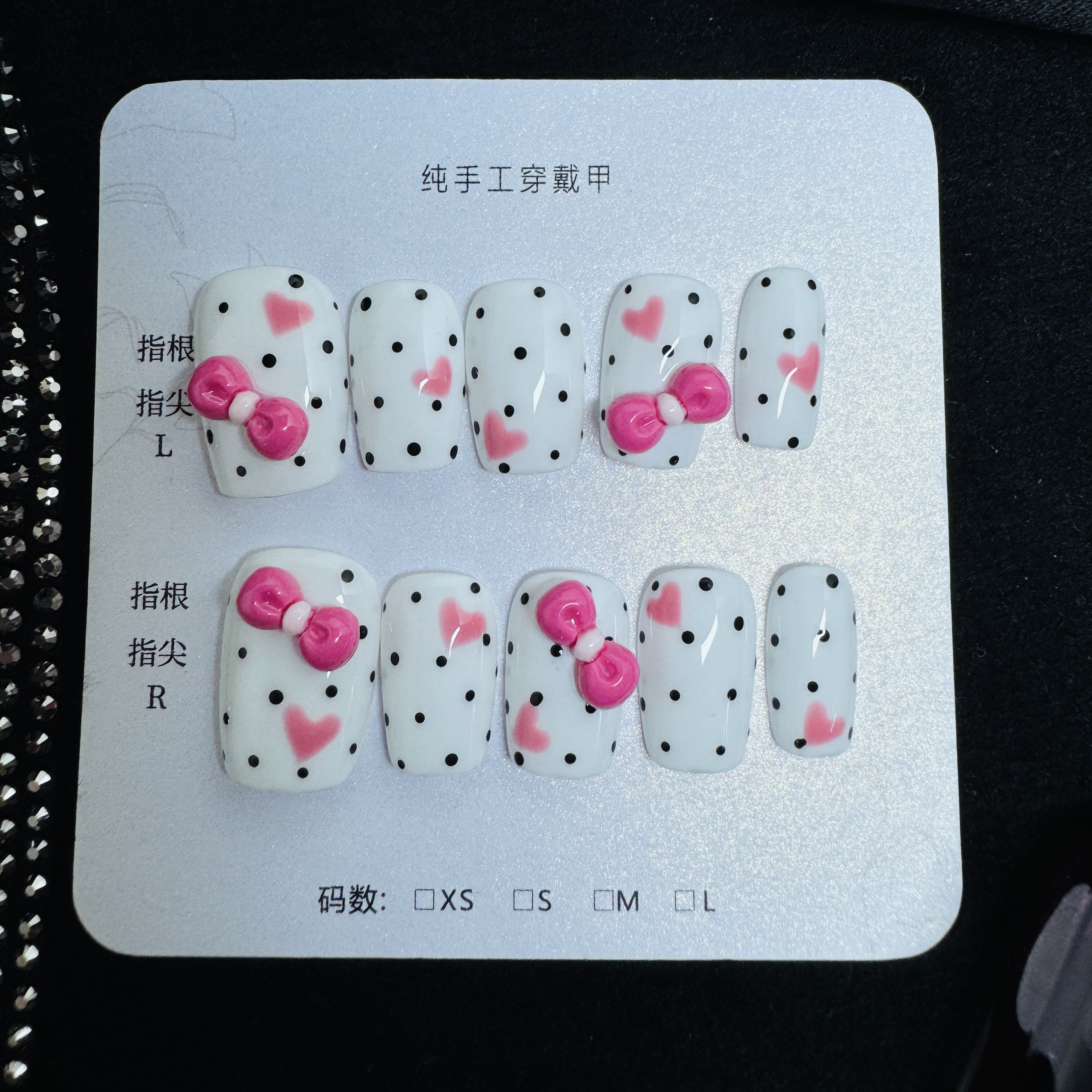 手工穿戴甲可爱波点蝴蝶结