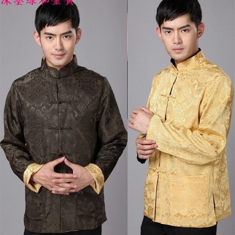 新选青年唐装男中式丝绸双面结婚礼服伴郎旗袍兄R弟新郎复古表演