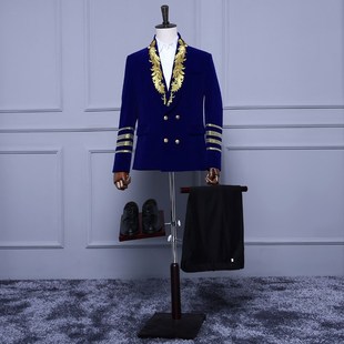 新选舞台演d出服男士新款修身绣花影楼年会主持人礼服歌手合唱西