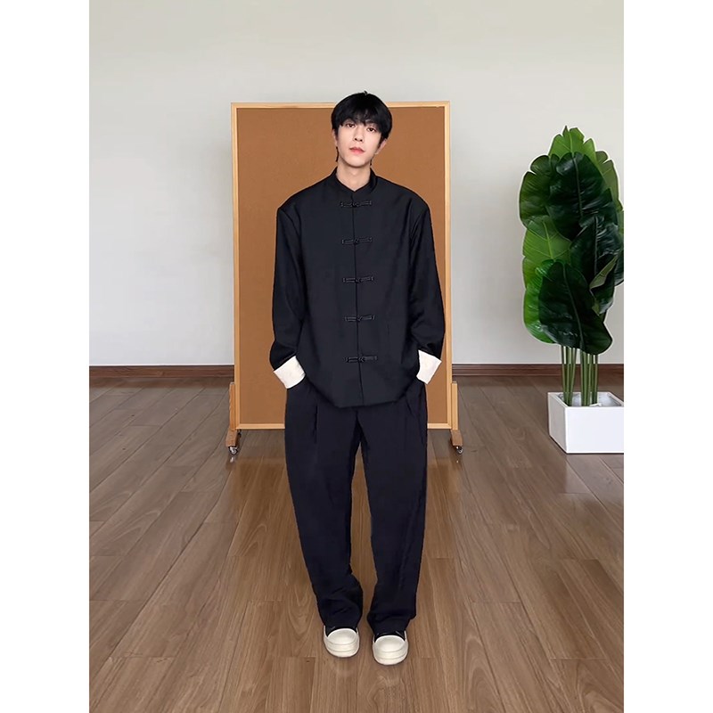 新选新中式国f风订婚男生穿搭西装立领盘扣中山装高级感痞帅唐装