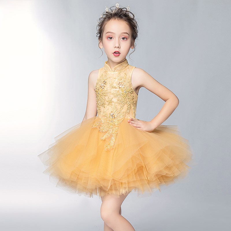 新选儿童礼服公主裙女童高端连y衣裙模特走秀小主持人钢琴演出服