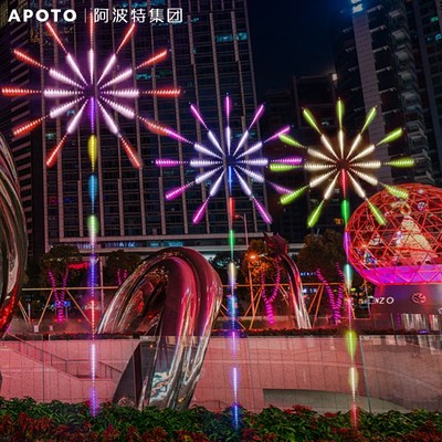 新年户外cled动态烟花灯景区公园广场游乐场氛围装饰亮化流水景观
