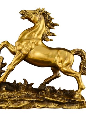 新年铜马摆件黄i铜马到成功招客厅玄关十二生肖马摆件财大号家居