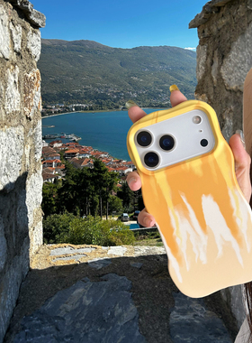 波浪不规则边缘适用iPhone17promax手机壳晕染16promax弯曲边15双层壳14软壳内里14菲林硬外壳15pro磨砂橙色