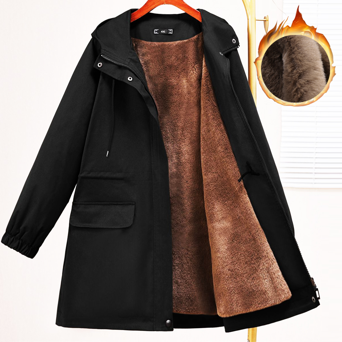 特大码女装加绒连帽外套女加厚冬季新款胖mm棉服显瘦保暖上衣