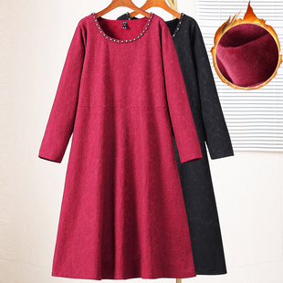 280斤特大码女装加绒加厚蕾丝连衣裙冬季加肥胖mm中长款保暖裙