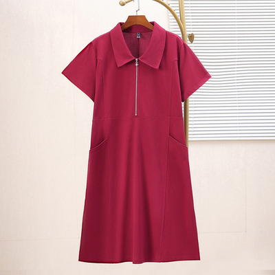 300斤大码女装翻领连衣裙夏季洋气胖mm遮肚子显瘦a字裙宽松中长款