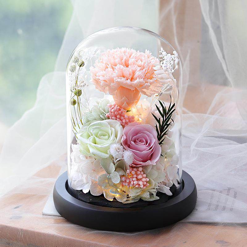 生日礼物送妈妈婆婆女朋友实用高级感永生花康乃馨真花玻璃罩摆件
