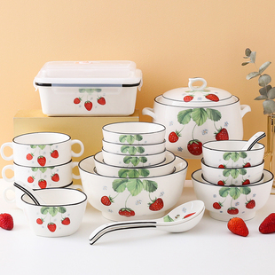 碗家用碗碟套装 盘子创意菜盘网红可爱组合碗盘卡通吃饭米饭碗带勺