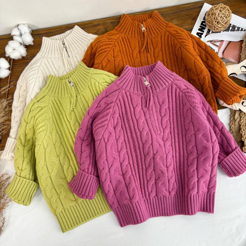 儿童加厚毛衣男童女童针织衫2024新款秋冬季纯色POLO百搭韩版洋气