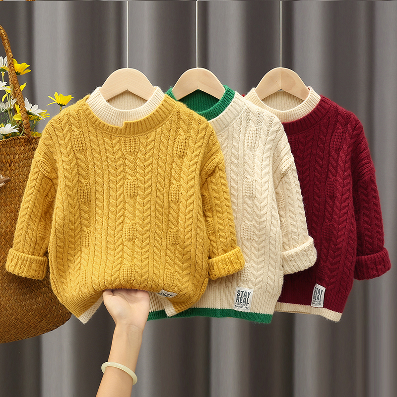 儿童套头针织毛衣2024新款韩系时尚潮流男童女童加厚秋冬上衣百搭