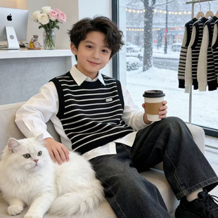 度度猫男童圆领毛衣2025秋冬装新款长袖打底上衣休闲百搭针织衫