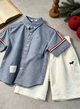 度度猫2026夏季新款男童学院风短袖休闲百搭洋气衬衫百搭上衣潮