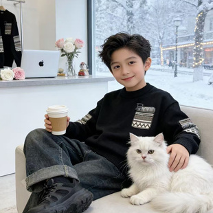 【5109】度度猫男童圆领毛衣新款长袖刺绣上衣休闲百搭纯棉针织衫