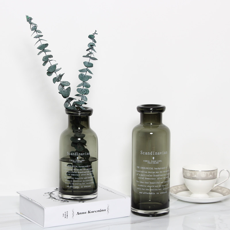 北欧玻璃花瓶 文艺欧式简约英文字母干花花器透明插花水培摆件