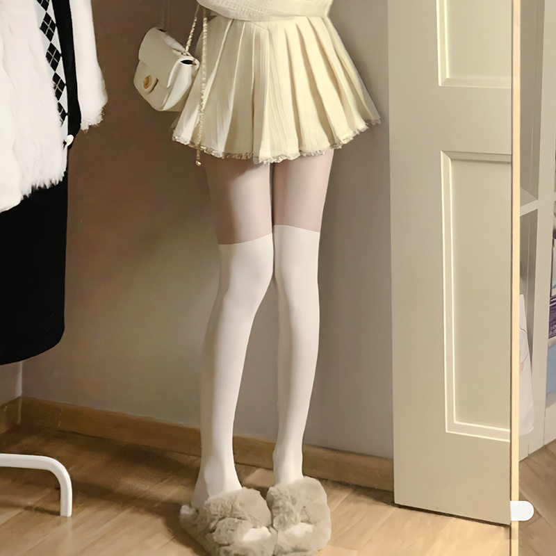 春夏季薄款白丝拼接假中筒丝袜jk美腿小腿袜性感网红百搭连裤袜女