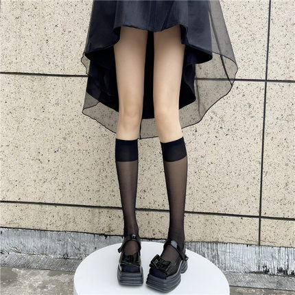 黑色JK袜子百搭显瘦小腿袜女夏季超薄款黑丝袜日系白色中筒袜短袜